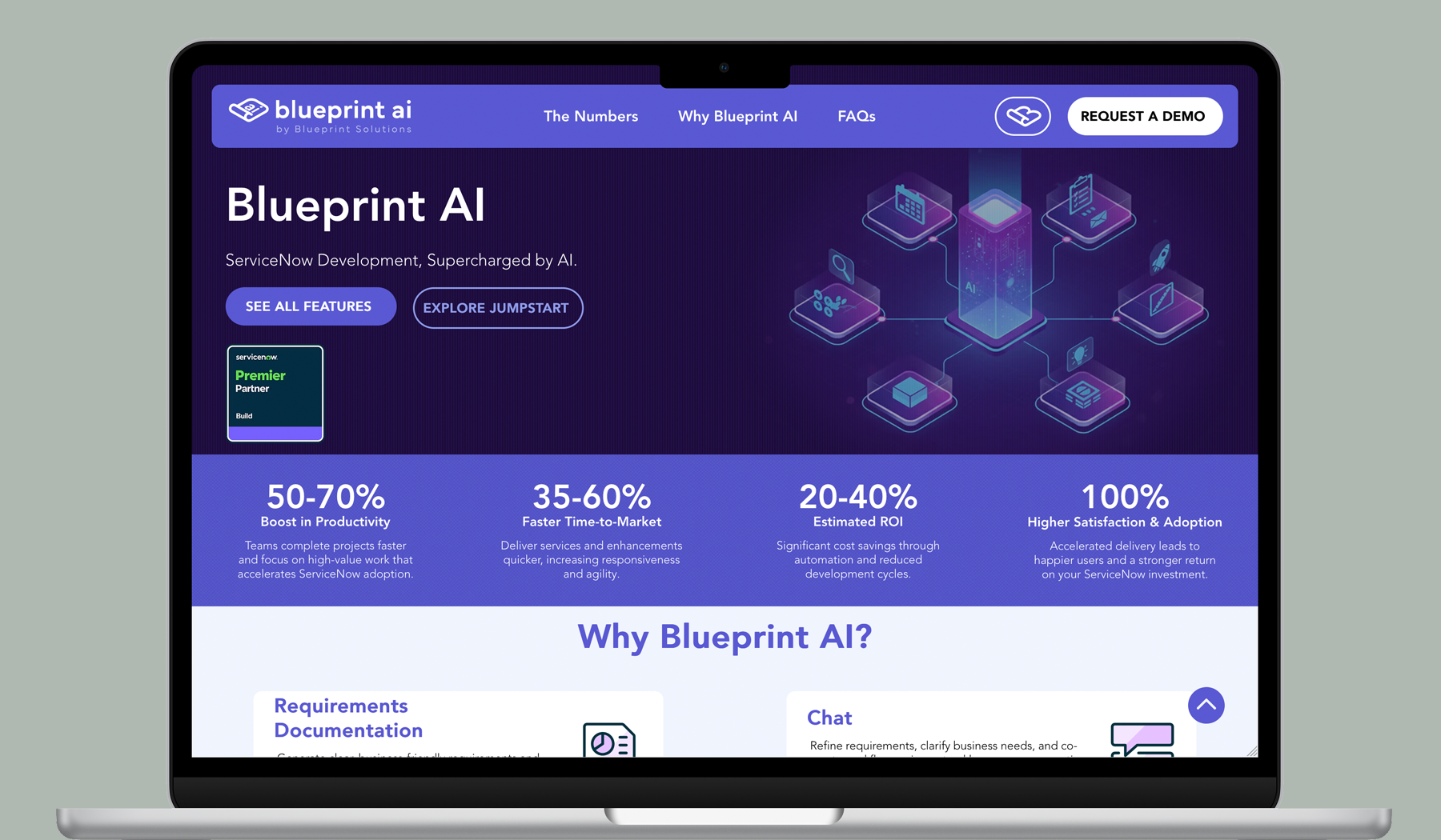 Blueprint AI product website displayed on a laptop